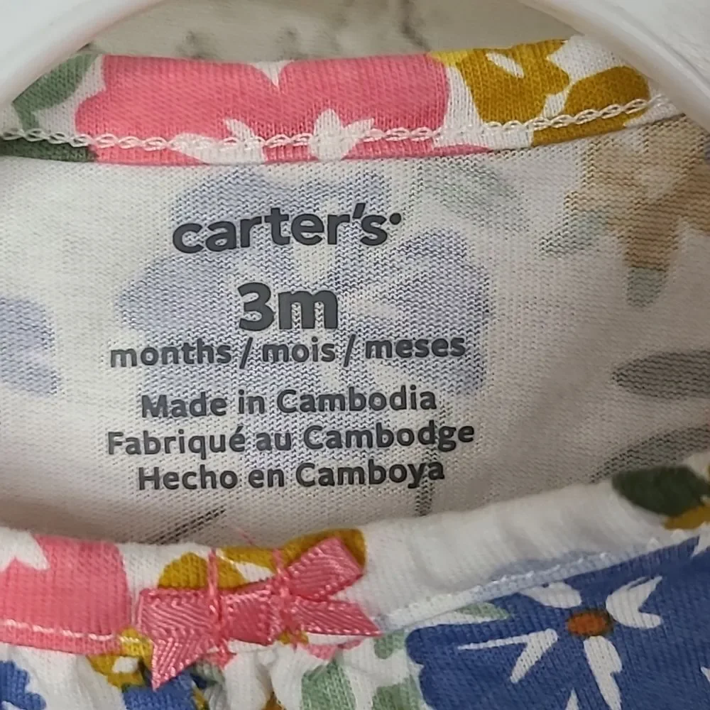 Carter's Baby Girl 3M Floral Print Cotton One Piece Ruffle Outfit Long sleeve